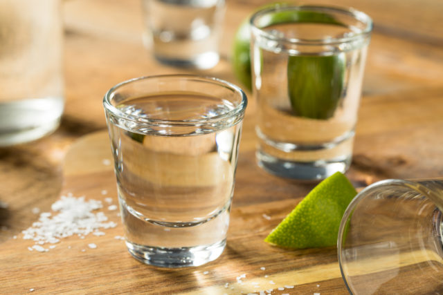 Alcohol Mezcal Tequila Shots with Lime and Salt