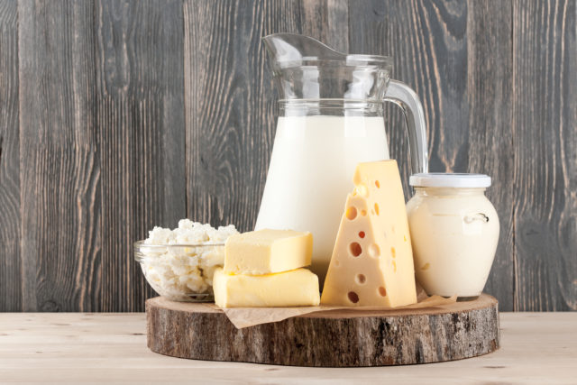 Dairy products on wood